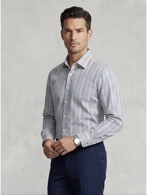 Alan Flusser Multicolored Striped Classic Dress Shirt Mens XL LS Colorful